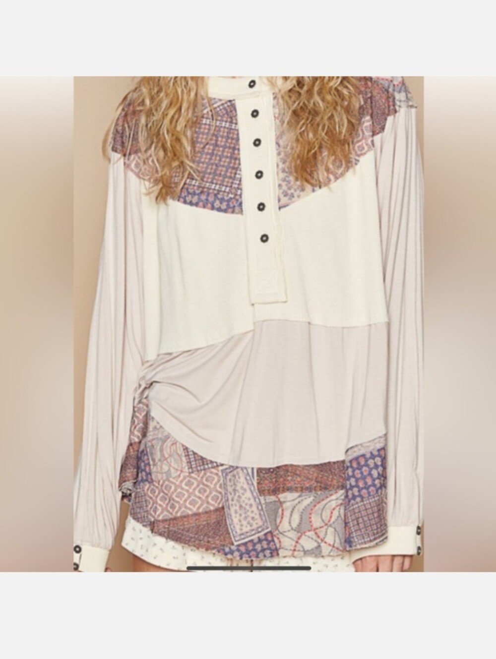 POL Mixed Media Thermal Tunic Top Small EUC